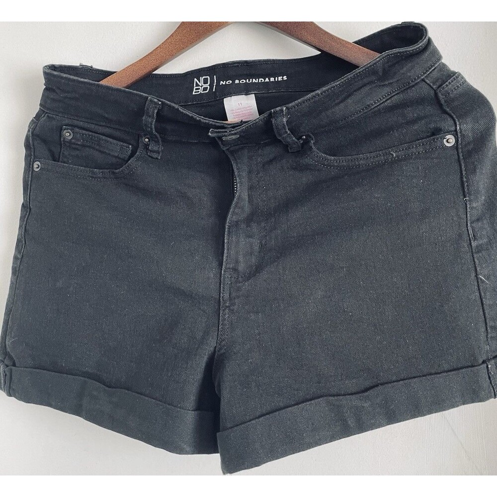 No Boundaries Cut Off Denim Shorts Black Juniors Size 11 Button Pockets Stretch